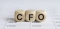 Text CFO on a wooden cube blocks