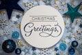 Text Christmas Greetings, Blue Flatlay, Christmas, Winter Decor