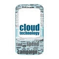 Text cloud technology. It concept . Detailed modern smartphone isolated on white