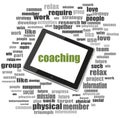 Text coaching. Education concept . Tablet Pc. Word cloud collage Royalty Free Stock Photo