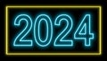 Glowing Blue Neon text 2024 with Alpha Matte