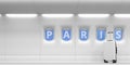 Plane portholes with PARIS text, 3d rendering