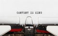 Text Content is King typed on typewriter