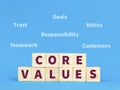 Text core values on wooden cubes with important words Royalty Free Stock Photo