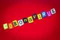 Text - coronavirus from newspaper colorful letters on red background. Single word, graphic banner. Headline, card with inscription