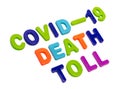 Text COVID-19 DEATH TOLL on a white background