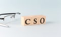 Text CSO Chief Strategy Officer written on the wooden cubes on blue background