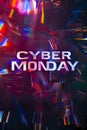Text CYBER MONDAY on dark background with distortion effect