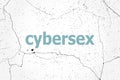 Text cybersex. Social concept . Painted blue word on white vintage old background