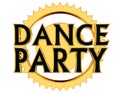 Text dance party on a golden circle on a white background Royalty Free Stock Photo