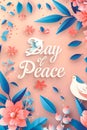 Text Day of Peace on pastel background with colorful papercut flowers