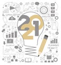 2021 text design on creative business success strategy. Concept template layoutÃÅ½ 2021 text surrounded by doodle icons Royalty Free Stock Photo