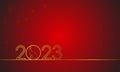 Text design Happy New Year 2023 with gold numbers and a hare on a red background with snowflakes. Festive poster, greeting card or Royalty Free Stock Photo