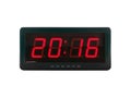 close up red led light illumination numbers 2016 on black digital electric alarm clock face isolated on white background Royalty Free Stock Photo