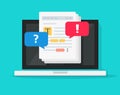 Text document editing together on computer vector, flat cartoon laptop with shared file collaborated with highlighted