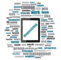 Text Downsizing. Business concept . Tablet pc with word cloud collage