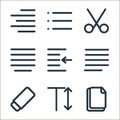 text editor line icons. linear set. quality vector line set such as copy, line spacing, eraser, justify paragraph, left indent,