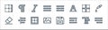 Text editor line icons. linear set. quality vector line set such as align right, left indent, picture, eraser, border, italics,