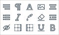 Text editor line icons. linear set. quality vector line set such as bold, border, hidden, underline, border, bullet list, eraser,