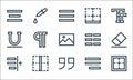 Text editor line icons. linear set. quality vector line set such as border, quote, left indent, align right, border, underline,