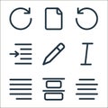 text editor line icons. linear set. quality vector line set such as center alignment, top alignment, right justification, italic,
