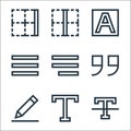 text editor line icons. linear set. quality vector line set such as clear format, text, pen, quote, align right, justify text,