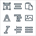 Text editor line icons. linear set. quality vector line set such as columns, indent, italics, picture, capital letter, font, paste Royalty Free Stock Photo