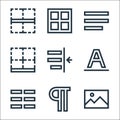 Text editor line icons. linear set. quality vector line set such as picture, paragraph adjustment, columns, font, left indent, Royalty Free Stock Photo