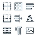 Text editor line icons. linear set. quality vector line set such as picture, paragraph adjustment, columns, font, left indent,