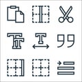 Text editor line icons. linear set. quality vector line set such as right indent, border, border, quote, text, capital letter,