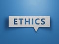 Text ETHICS on white notepad with cube block, stock concept.