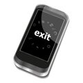 Text Exit. Social concept . Smartphone with business web icon set on screen . Isolated on white