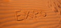 Text 2020 expo for Dubai concept written in desert