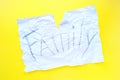 The text of the family on a white sheet of paper in a cage on a bright yellow background. Destruction and divorce. Step