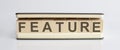 Text FEATURE written on wooden building blocks on the white background. Business concept
