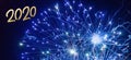 2020 Text with Festive blue Fireworks Collage in Night Sky. Happy new year banner. Copy space Royalty Free Stock Photo