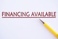 Text financing available on the short note texture background Royalty Free Stock Photo