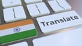 TRANSLATE text and flag of India on the buttons on the computer keyboard. Conceptual 3D rendering Royalty Free Stock Photo