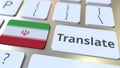 TRANSLATE text and flag of Iran on the buttons on the computer keyboard. Conceptual 3D rendering Royalty Free Stock Photo