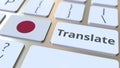 TRANSLATE text and flag of Japan on the buttons on the computer keyboard. Conceptual 3D rendering Royalty Free Stock Photo