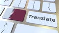 TRANSLATE text and flag of Qatar on the buttons on the computer keyboard. Conceptual 3D rendering Royalty Free Stock Photo