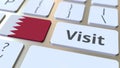 VISIT text and flag of Bahrain on the buttons on the computer keyboard. Conceptual 3D rendering