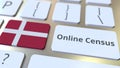 Online Census text and flag of Denmark on the keyboard. Conceptual 3D rendering