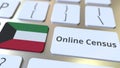 Online Census text and flag of Kuwait on the keyboard. Conceptual 3D rendering