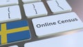 Online Census text and flag of Sweden on the keyboard. Conceptual 3D rendering