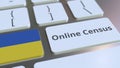 Online Census text and flag of Ukraine on the keyboard. Conceptual 3D rendering