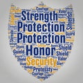 Protection, Honor, and Security in bold blue and orange fonts. Royalty Free Stock Photo