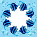 Text frame made of bright blue exotic fish and air bubbles on a blue background Royalty Free Stock Photo