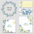 Text frames and banners with delicate yellow flowers. Business cards and tags with vintage flowers for advertising, greetings and Royalty Free Stock Photo