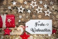 Text Frohe Weihnachten, Means Merry Christmas, Label With Sled, Christmas